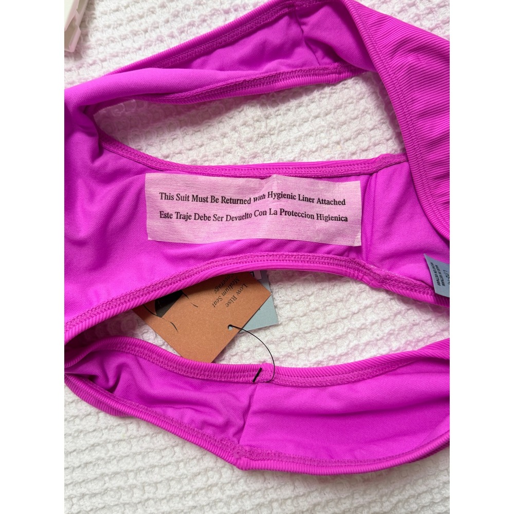 Shade & Shore Pink Ribbed Low Rise Medium Coverage Bikini Swim Bottoms Large NWT - Picture 5 of 5